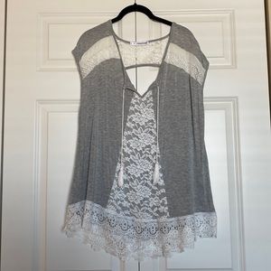 Maurices Size 2 (20w/22w) Grey Lace Top
